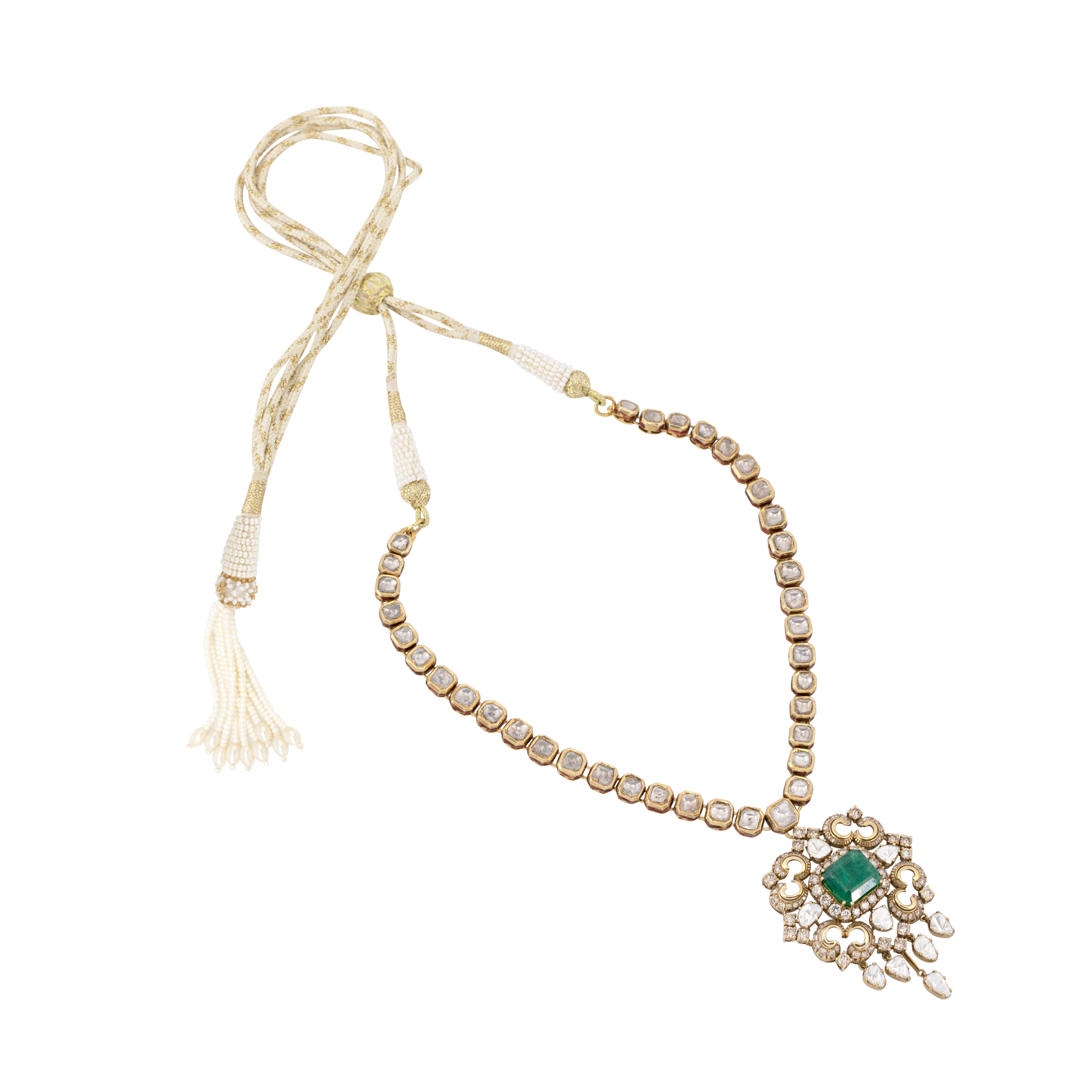 Victorian Pendant with Zambian Emerald and Polki Diamonds